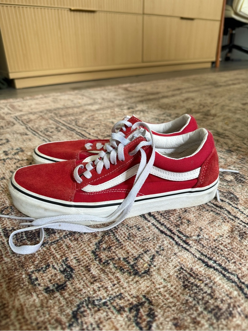 Vans Red and White Old Skool Skate Sneakers